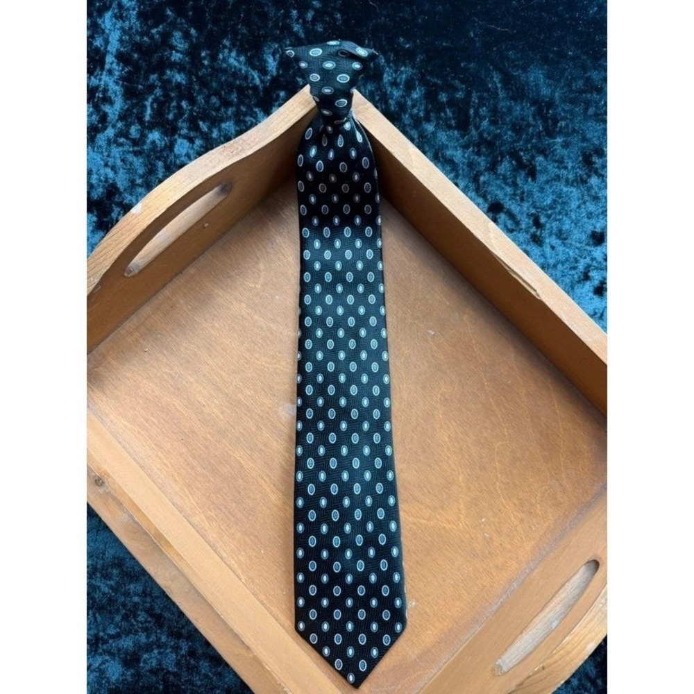 Boys Clip-On Tie Black Blue Silver Polka Dot 13" Pre-Tied Polyester Necktie